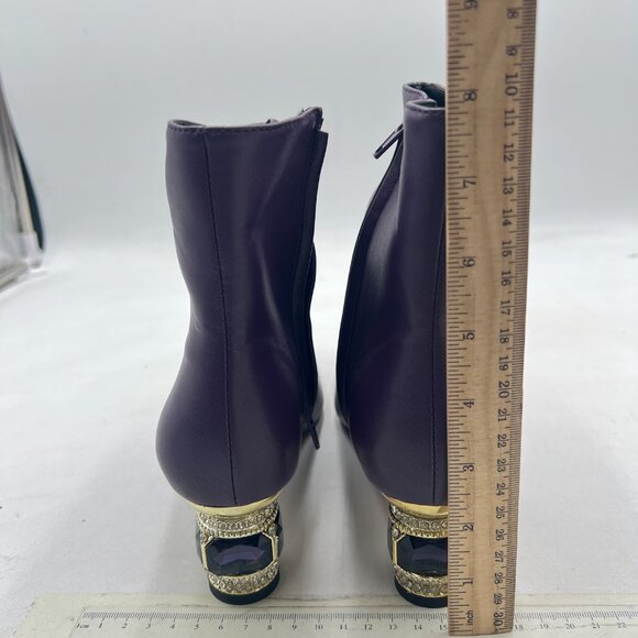Purple Gorgeous Low Chunky Crystal Heel Ankle Boots Square Toe Side Zip Boot - Picture 5 of 8